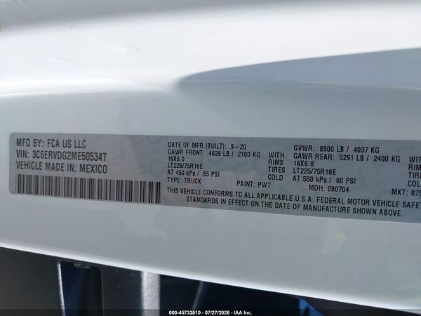 2021 RAM PROMASTER 2500 HIGH ROOF 159 WB