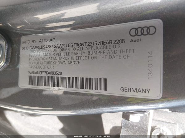 2019 AUDI A3 40 TITANIUM PREMIUM