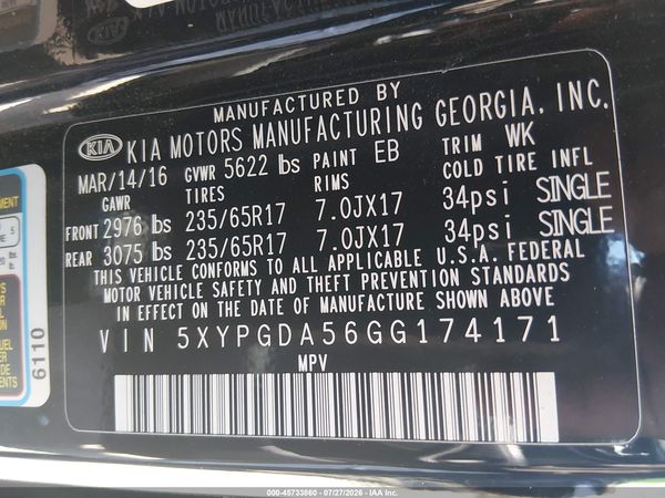 2016 KIA SORENTO 3.3L LX