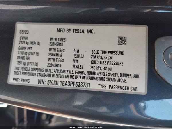 2023 TESLA MODEL 3 REAR-WHEEL DRIVE