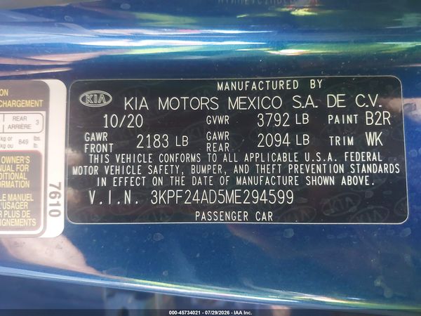 2021 KIA FORTE LXS
