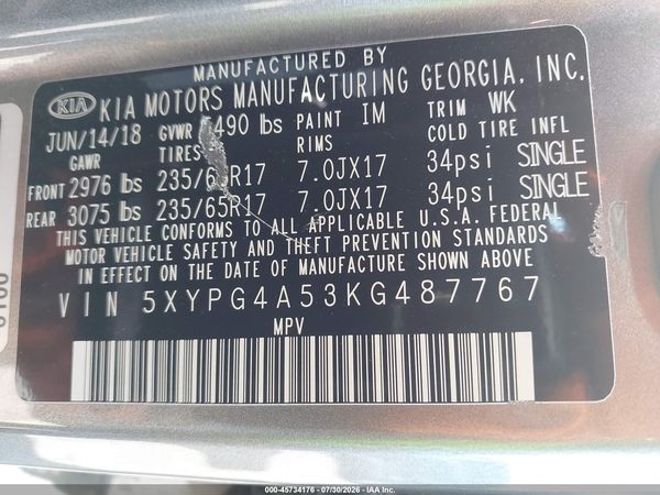 2019 KIA SORENTO 3.3L LX