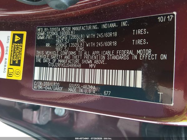 2018 TOYOTA HIGHLANDER XLE