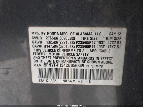 2012 HONDA PILOT LX
