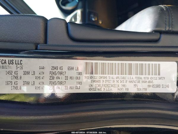 2016 JEEP GRAND CHEROKEE LAREDO