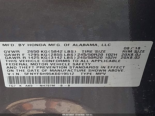 2019 HONDA PILOT TOURING