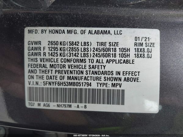 2021 HONDA PILOT AWD EX-L