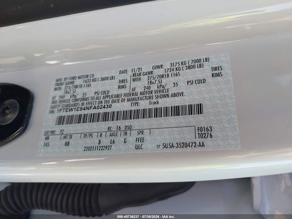 2022 FORD F-150 TREMOR