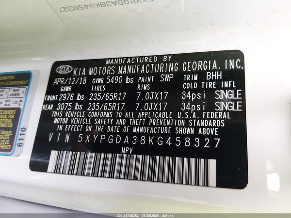 2019 KIA SORENTO 2.4L LX
