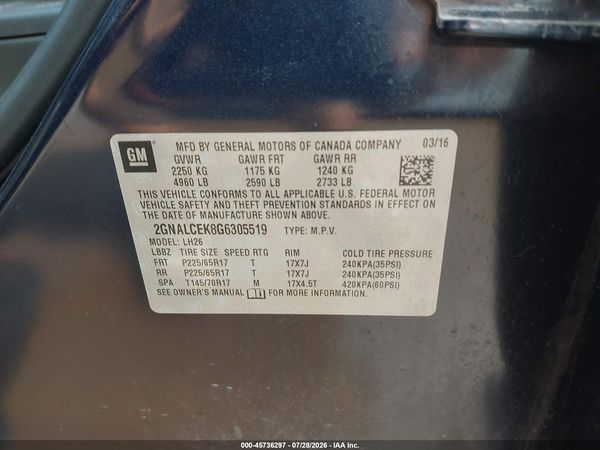 2016 CHEVROLET EQUINOX LT — I9