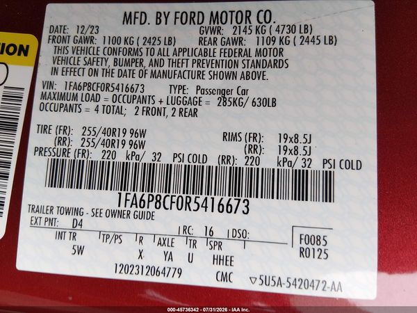 2024 FORD MUSTANG GT PREMIUM FASTBACK