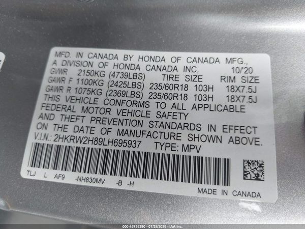 2020 HONDA CR-V AWD EX-L