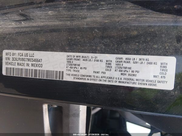 2021 RAM PROMASTER 1500 HIGH ROOF 136 WB