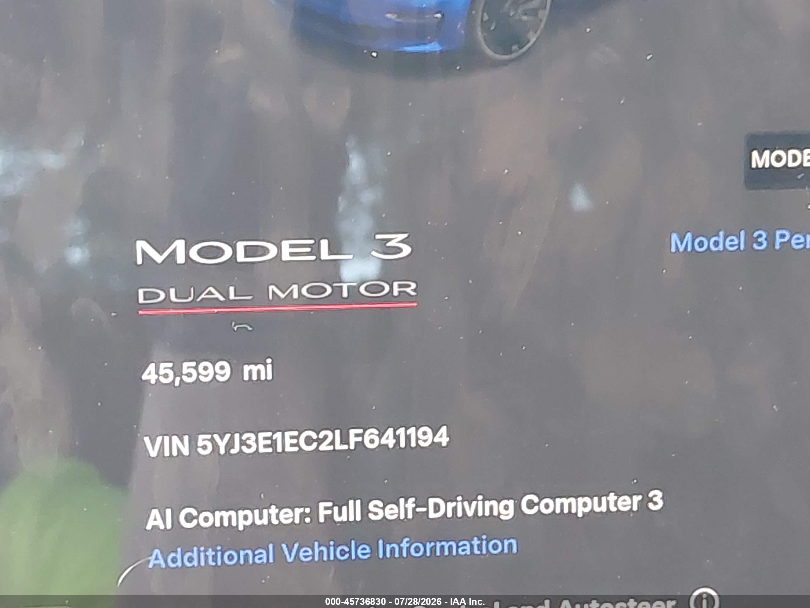2020 TESLA MODEL 3