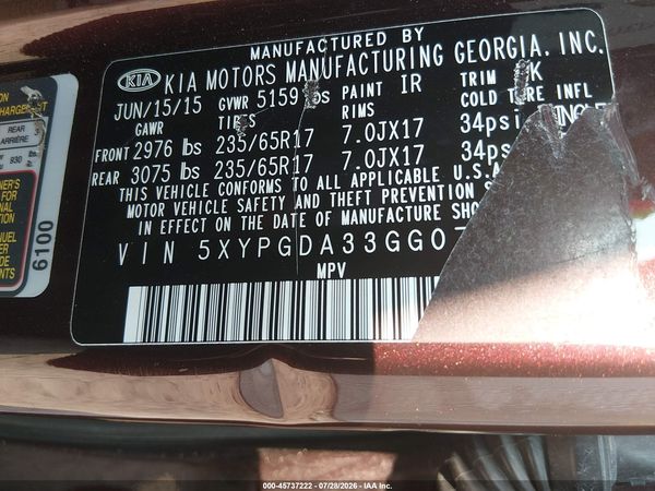 2016 KIA SORENTO 2.4L LX