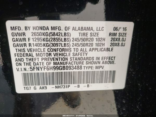2016 HONDA PILOT TOURING