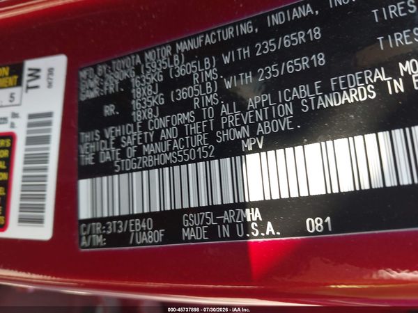 2021 TOYOTA HIGHLANDER XLE
