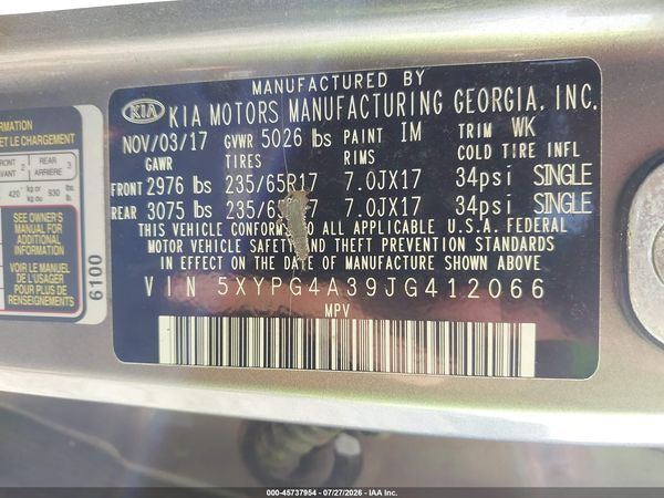 2018 KIA SORENTO 2.4L L