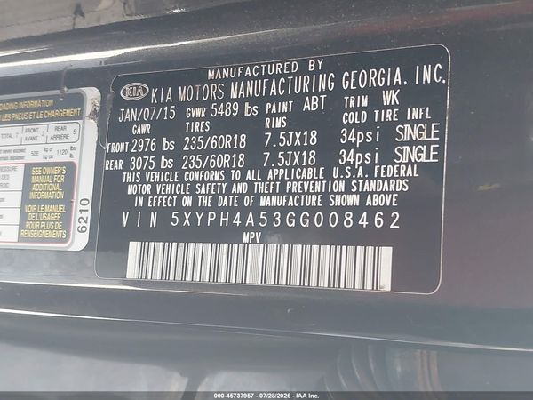 2016 KIA SORENTO 3.3L EX
