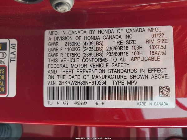 2022 HONDA CR-V AWD EX-L