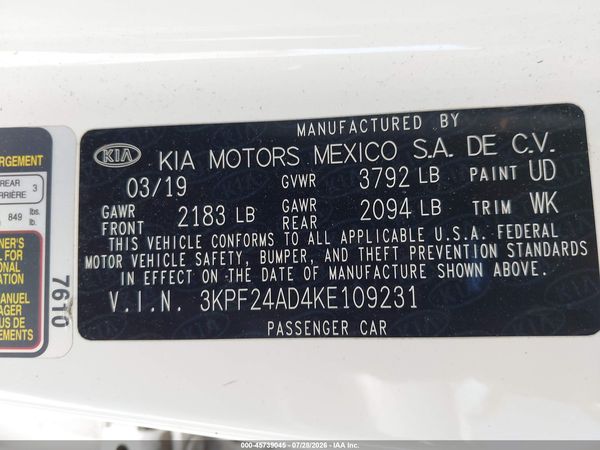 2019 KIA FORTE LXS