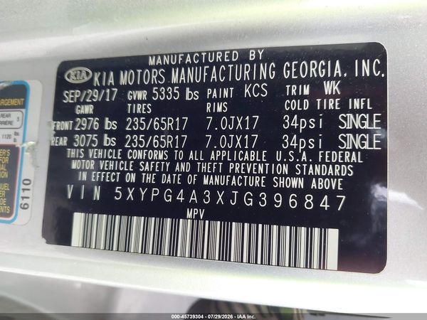 2018 KIA SORENTO 2.4L LX