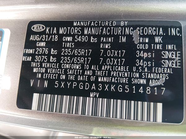 2019 KIA SORENTO 2.4L LX