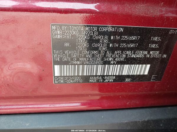 2019 TOYOTA RAV4 HYBRID LE