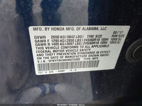 2017 HONDA PILOT EX