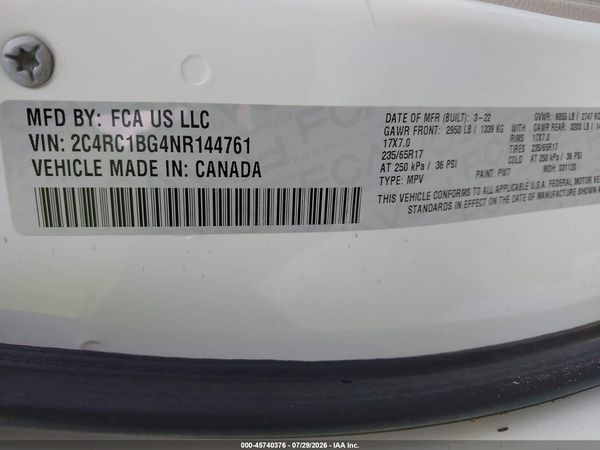 2022 CHRYSLER PACIFICA TOURING L — I9