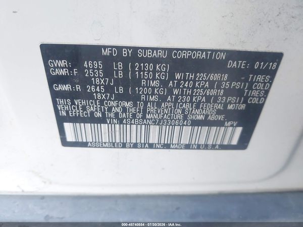 2018 SUBARU OUTBACK 2.5I LIMITED
