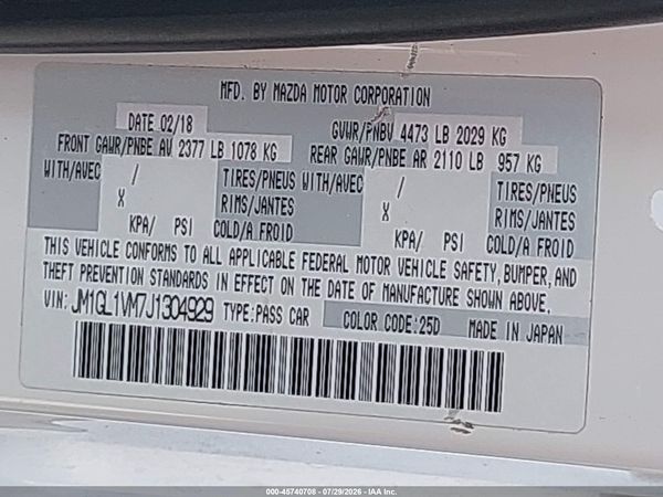 2018 MAZDA MAZDA6 TOURING
