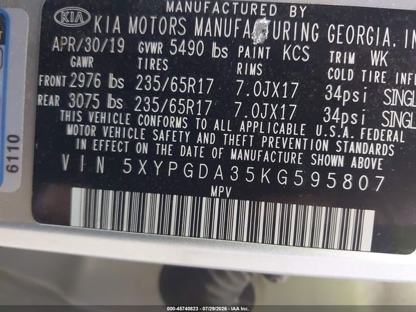 2019 KIA SORENTO 2.4L LX
