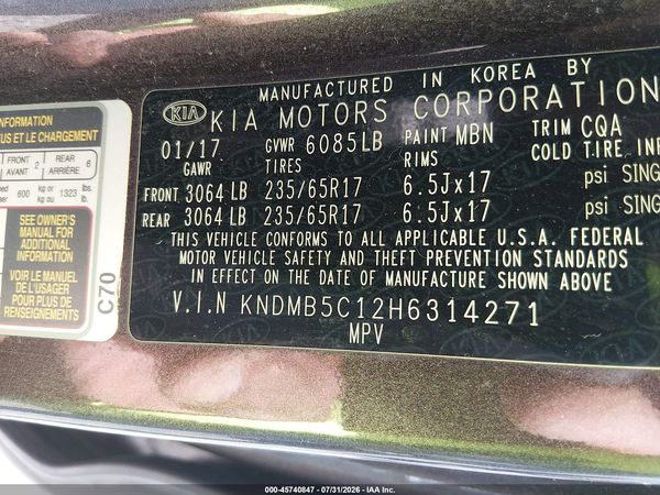 2017 KIA SEDONA LX
