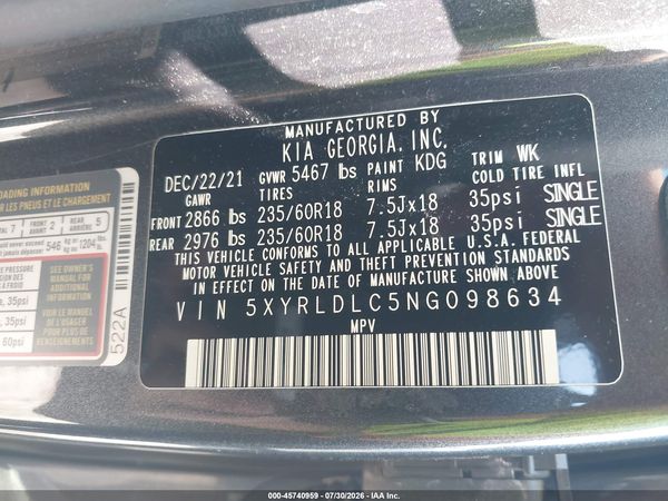 2022 KIA SORENTO X-LINE S