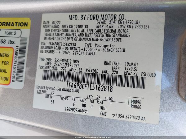 2020 FORD MUSTANG GT PREMIUM FASTBACK