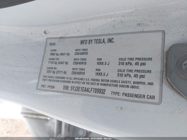 2020 TESLA MODEL 3