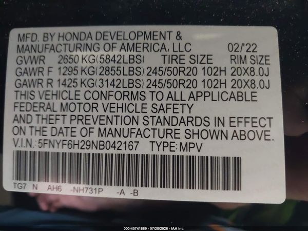 2022 HONDA PILOT AWD SPECIAL EDITION