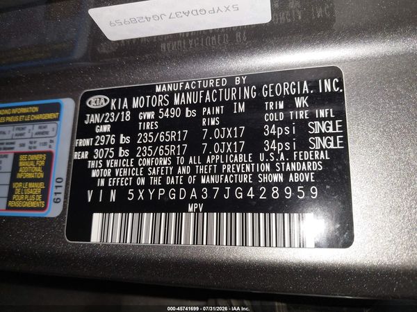 2018 KIA SORENTO 2.4L LX