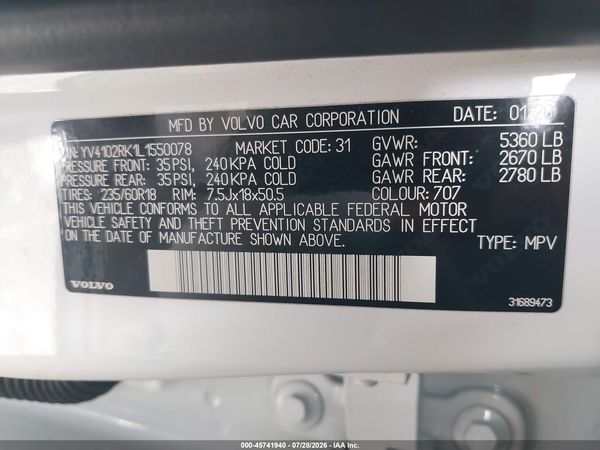 2020 VOLVO XC60 T5 MOMENTUM