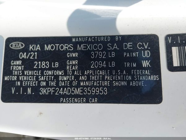 2021 KIA FORTE LXS