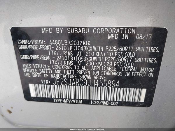 2018 SUBARU FORESTER 2.5I LIMITED — I9