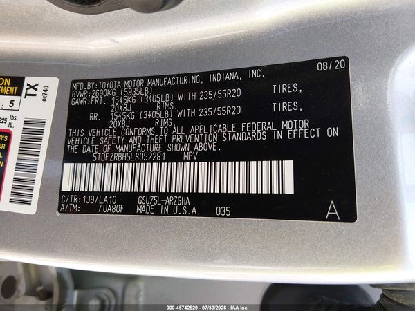 2020 TOYOTA HIGHLANDER PLATINUM