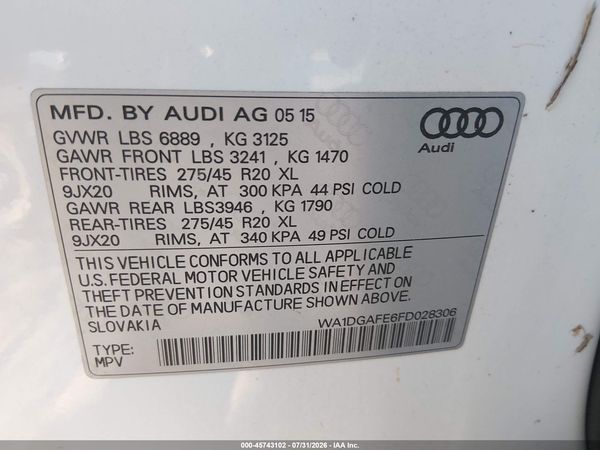 2015 AUDI Q7 3.0T S LINE PRESTIGE
