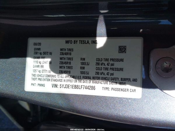 2020 TESLA MODEL 3