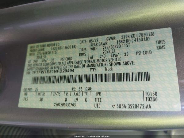 2022 FORD F-150 PLATINUM