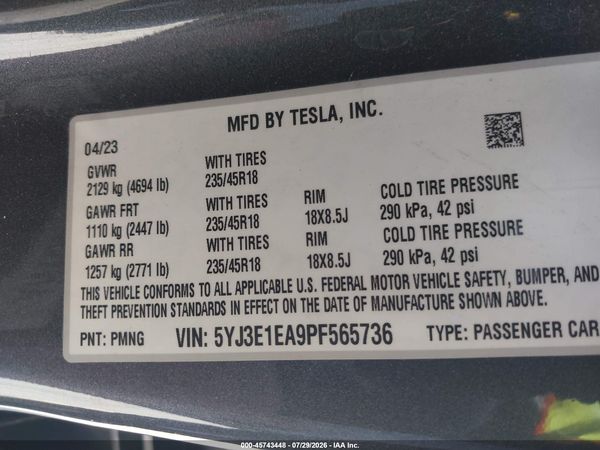2023 TESLA MODEL 3 REAR-WHEEL DRIVE