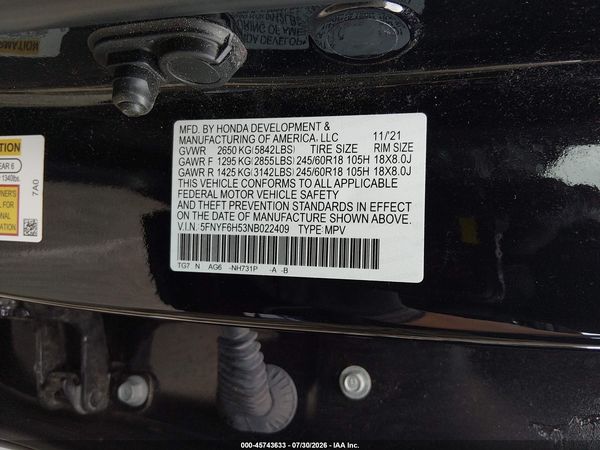 2022 HONDA PILOT AWD EX-L