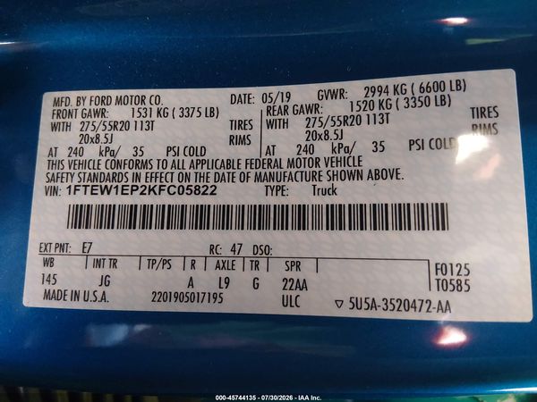 2019 FORD F-150 XL