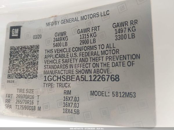 2020 CHEVROLET COLORADO 2WD  LONG BOX WT — I9